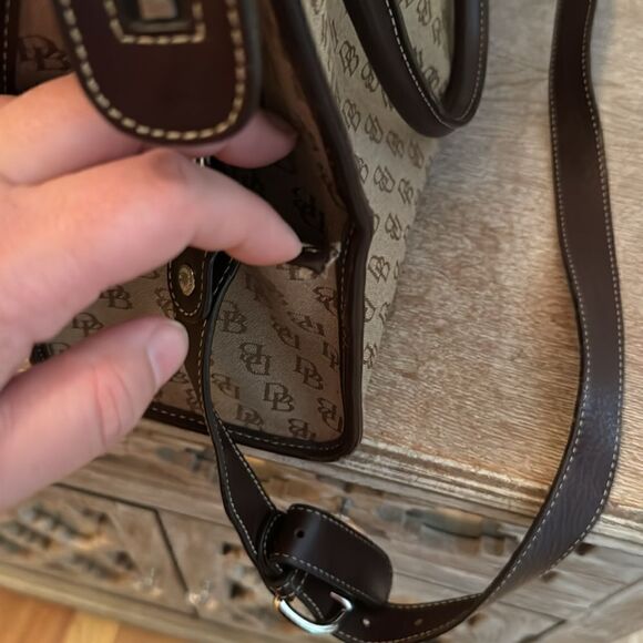 Dooney & Bourke Double Pocket Canvas Tote with Leather Trim- Tan/Brown - Picture 11 of 16